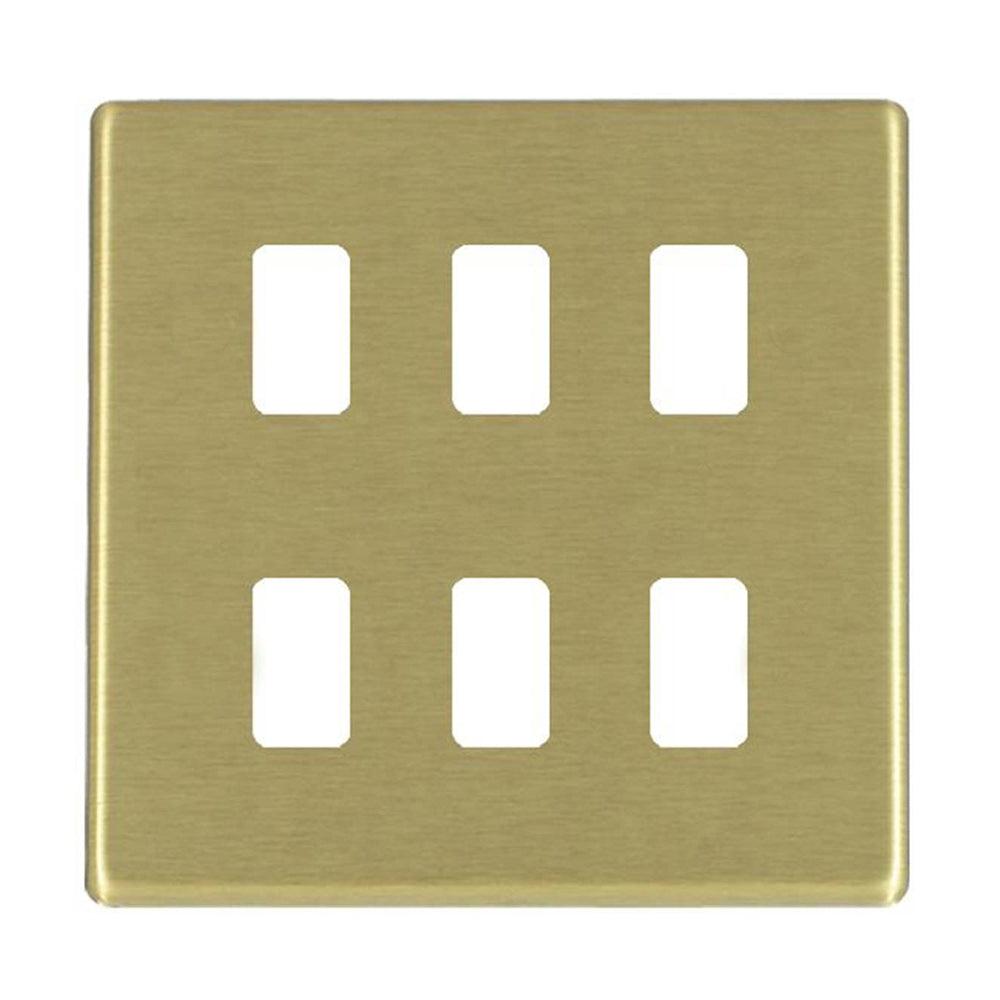 Hartland G2 7G226MFL 6 Module Front Loading Aperture Plate with Grid and Gasket Satin Brass