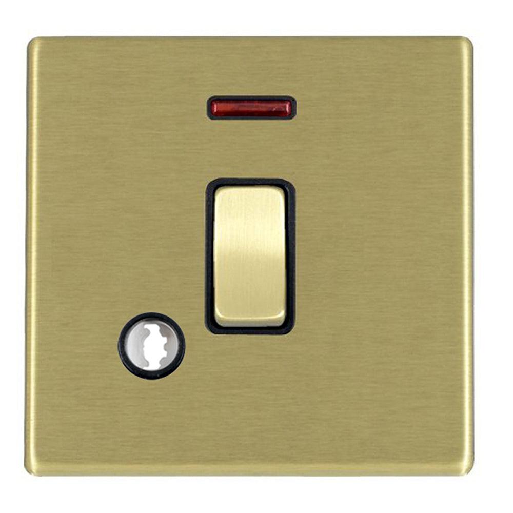 Hartland G2 7G22DPNCSB-B 1 gang 20AX Double Pole Rocker + Neon + Cable Outlet Satin Brass with Satin Brass/Black Inserts