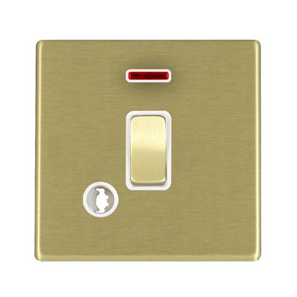 Hartland G2 7G22DPNCSB-W 1 gang 20AX Double Pole Rocker + Neon + Cable Outlet Satin Brass with Satin Brass/White Inserts