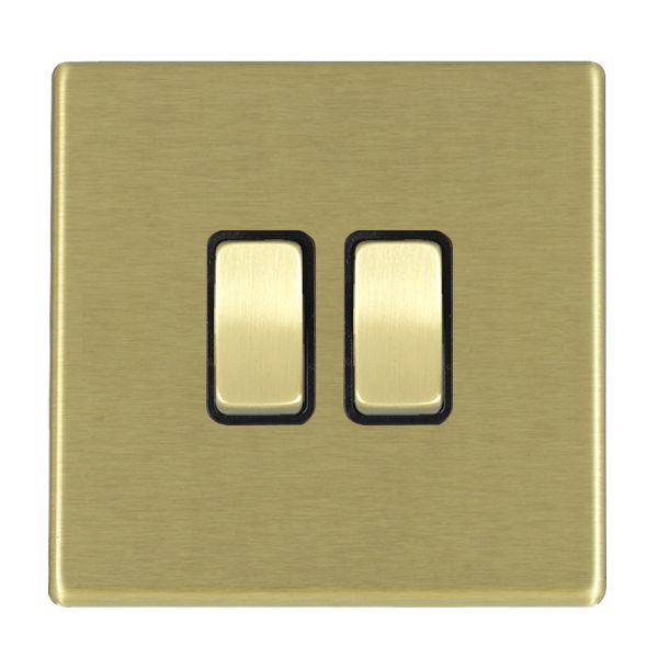 Hartland G2 7G22R22SB-B 2 gang 10AX 2 Way Rocker Satin Brass with Satin Brass/Black Inserts