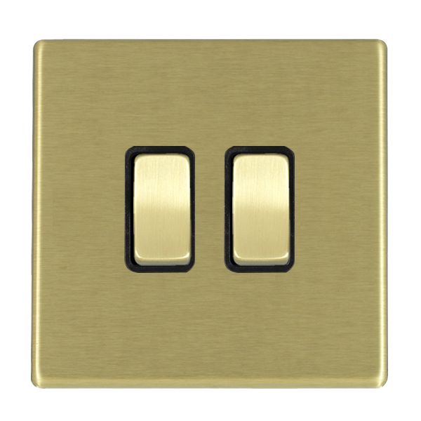 Hartland G2 7G22R32SB-B 2 gang 10AX Intermediate Rocker Satin Brass with Satin Brass/Black Inserts