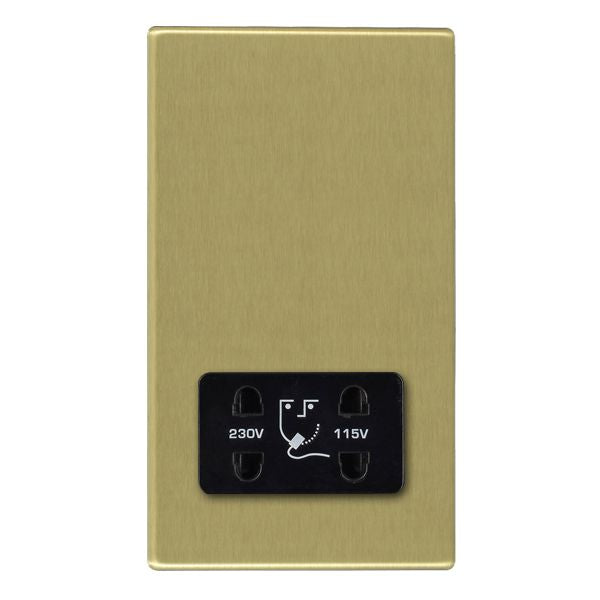 Hartland G2 7G22SHSB Shaver Dual Voltage Unswitched Socket (Vertically Mounted) Satin Brass with Black Inserts