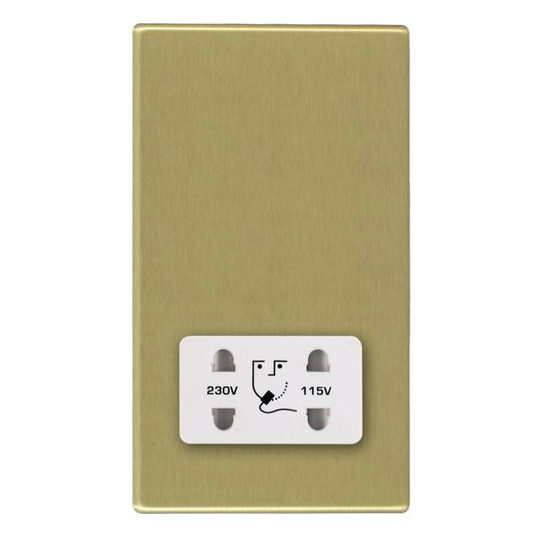 Hartland G2 7G22SHSW Shaver Dual Voltage Unswitched Socket (Vertically Mounted) Satin Brass with White Inserts