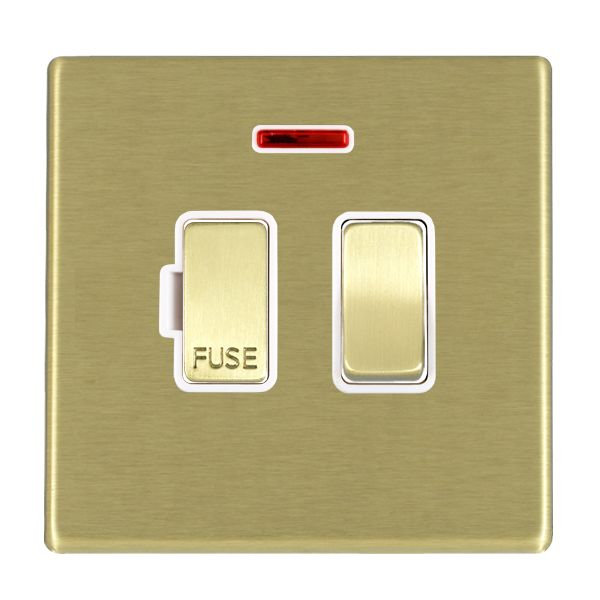 Hartland G2 7G22SPNSB-W 1 gang 13A Double Pole Fused Spur + Neon Satin Brass with Satin Brass/White Inserts