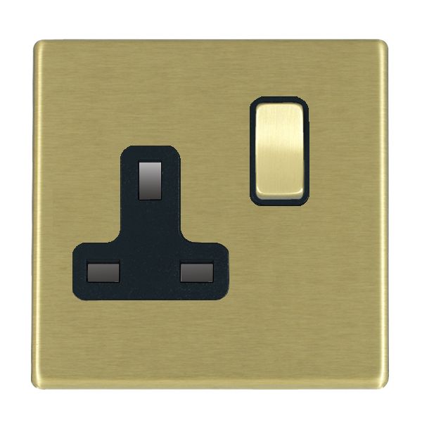 Hartland G2 7G22SS1SB-B 1 gang 13A Double Pole Switched Socket Satin Brass with Satin Brass/Black Inserts