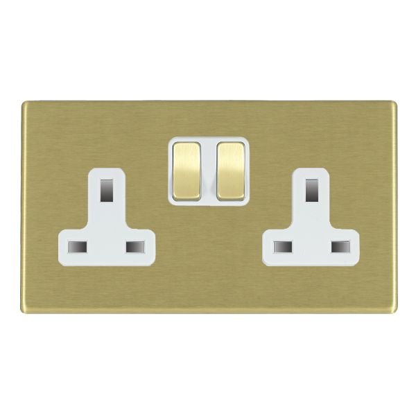 Hartland G2 7G22SS2SB-W 2 gang 13A Double Pole Switched Socket Satin Brass with Satin Brass/White Inserts