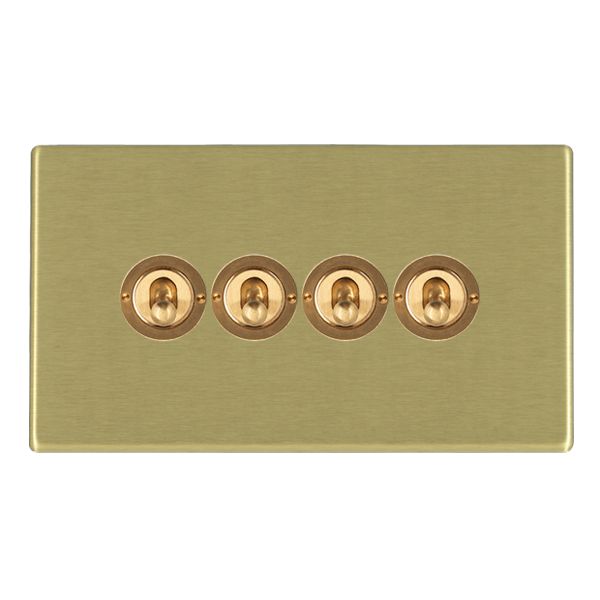 Hartland G2 7G22T24 4 gang 20AX 2 Way FL Toggle Satin Brass with Satin Brass Inserts