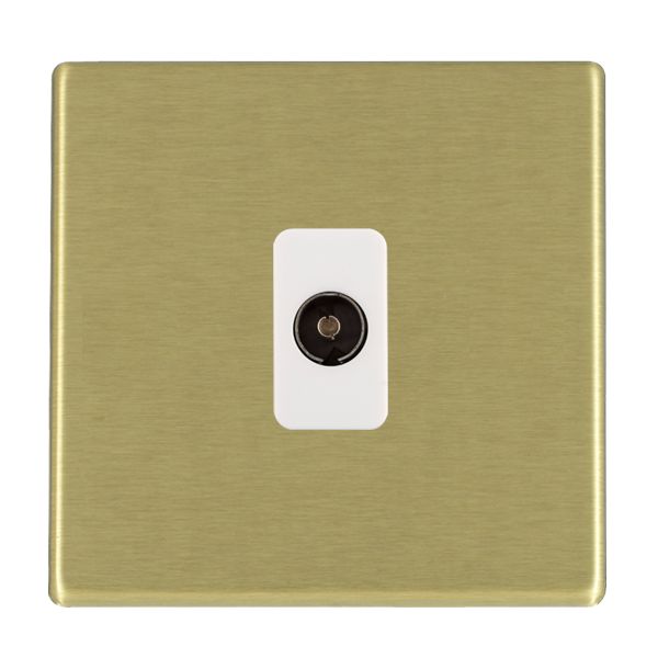 Hartland G2 7G22TVIW 1 gang Isolated TV 1in/1out Satin Brass with White Inserts