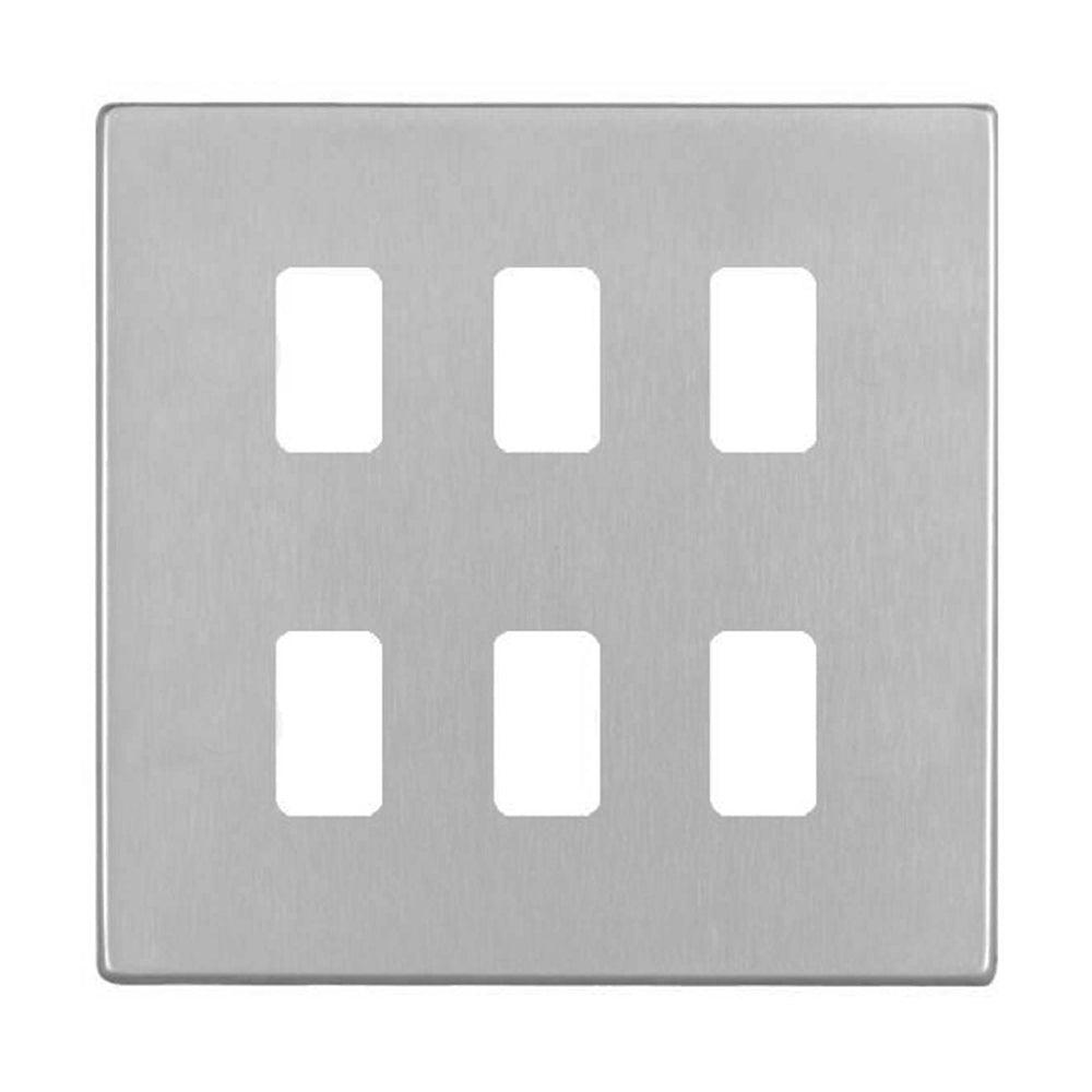 Hartland G2 7G246MFL 6 Module Front Loading Aperture Plate with Grid and Gasket Satin Steel