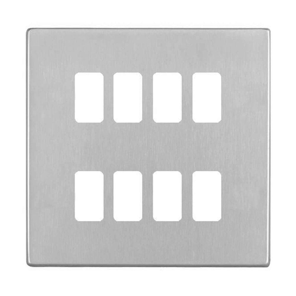 Hartland G2 7G248MFL 8 Module Front Loading Aperture Plate with Grid and Gasket Satin Steel