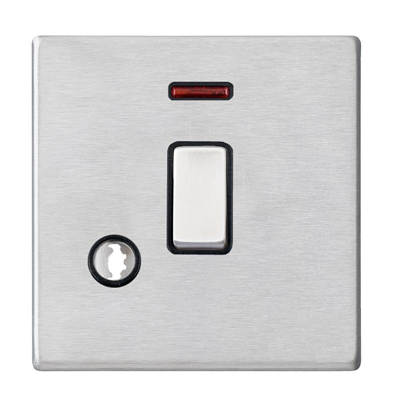Hartland G2 7G24DPNCSS-B 1 gang 20AX Double Pole Rocker + Neon + Cable Outlet Satin Steel with Satin Steel/Black Inserts
