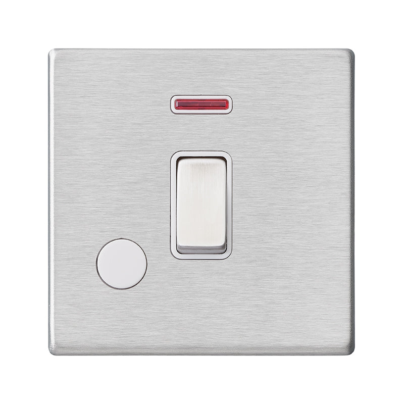 Hartland G2 7G24DPNCSS-W 1 gang 20AX Double Pole Rocker + Neon + Cable Outlet Satin Steel with Satin Steel/White Inserts