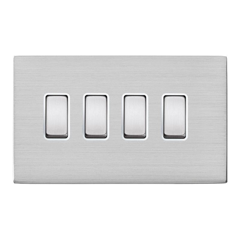 Hartland G2 7G24R24SS-W 4 gang 10AX 2 Way Rocker Satin Steel with Satin Steel/White Inserts