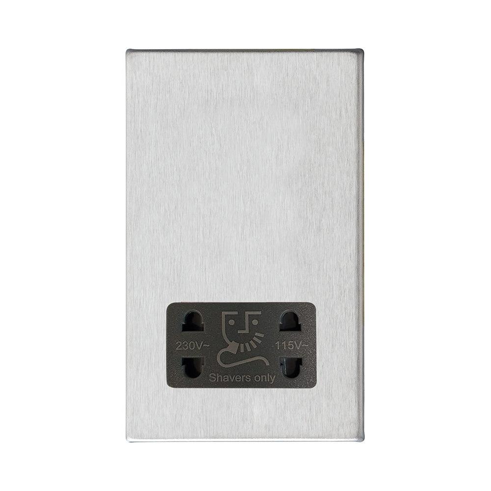 Hartland G2 7G24SHSQG Shaver Dual Voltage Unswitched Socket (Vertically Mounted) Satin Steel with Quartz Grey Inserts