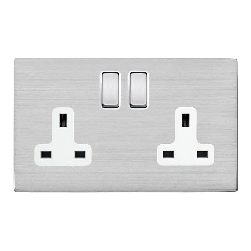 Hartland G2 7G24SS2SS-W 2 gang 13A Double Pole Switched Socket Satin Steel with Satin Steel/White Inserts