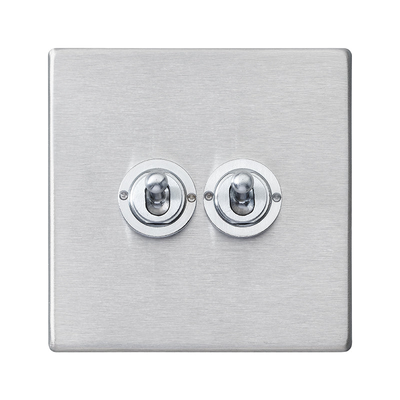 Hartland G2 7G24T22 2 gang 20AX 2 Way FL Toggle Satin Steel with Satin Steel Inserts
