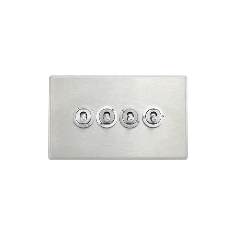 Hartland G2 7G24T24 4 gang 20AX 2 Way FL Toggle Satin Steel with Satin Steel Inserts