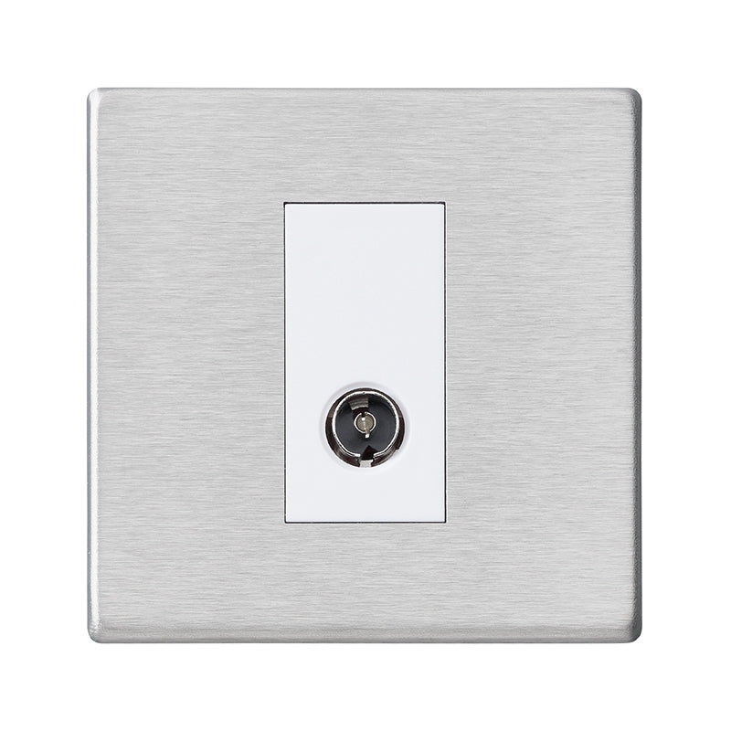 Hartland G2 7G24TVIW 1 gang Isolated TV 1in/1out Satin Steel with White Inserts