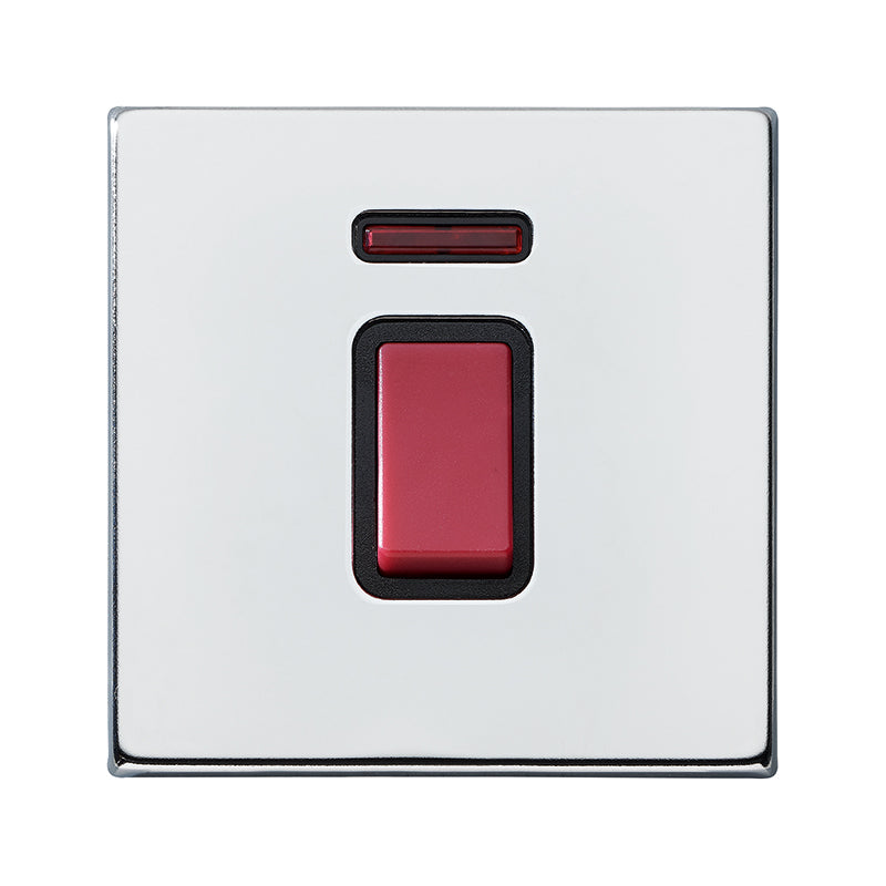 Hartland G2 7G2745NB 1 gang 45A Double Pole Red Rocker + Neon Bright Chrome with Red/Black Inserts