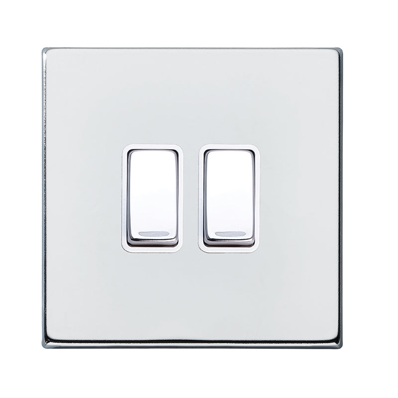 Hartland G2 7G27R22BC-W 2 gang 10AX 2 Way Rocker Bright Chrome with Bright Chrome/White Inserts