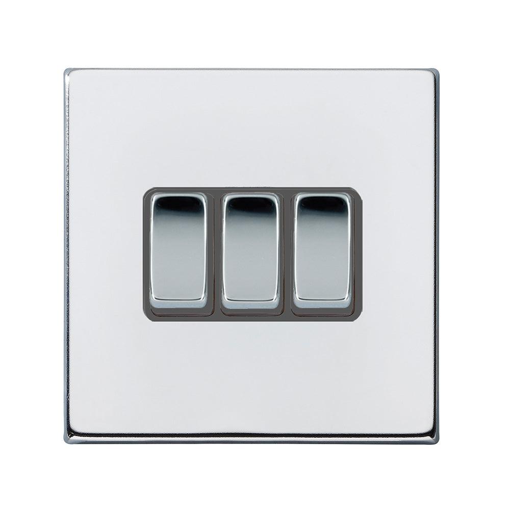 Hartland G2 7G27R23BC-QG 3 gang 10AX 2 Way Rocker Bright Chrome with Bright Chrome/Quartz Grey Inserts
