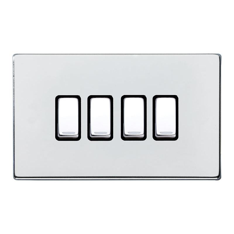 Hartland G2 7G27R24BC-B 4 gang 10AX 2 Way Rocker Bright Chrome with Bright Chrome/Black Inserts