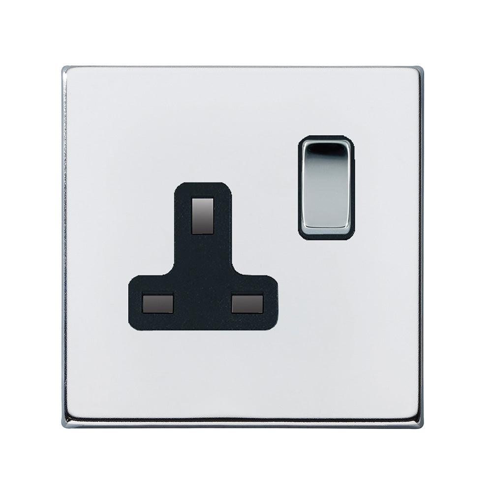 Hartland G2 7G27SS1BC-B 1 gang 13A Double Pole Switched Socket Bright Chrome with Bright Chrome/Black Inserts