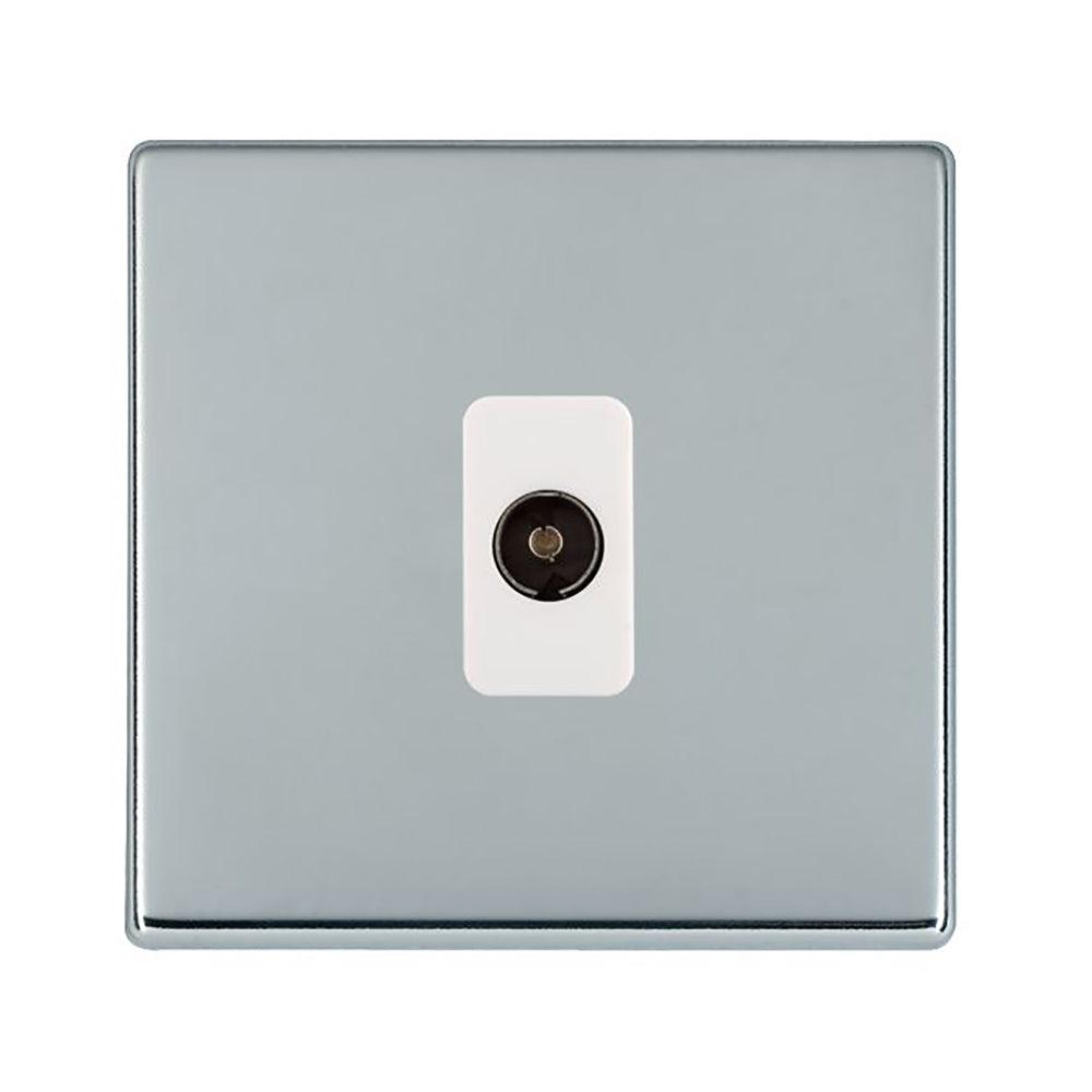 Hartland G2 7G27TVIW 1 gang Isolated TV 1in/1out Bright Chrome with White Inserts