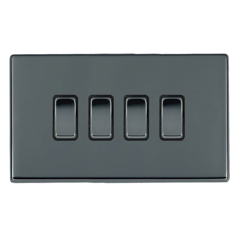 Hartland G2 7G28R24BK-B 4 gang 10AX 2 Way Rocker Black Nickel with Black Nickel/Black Inserts