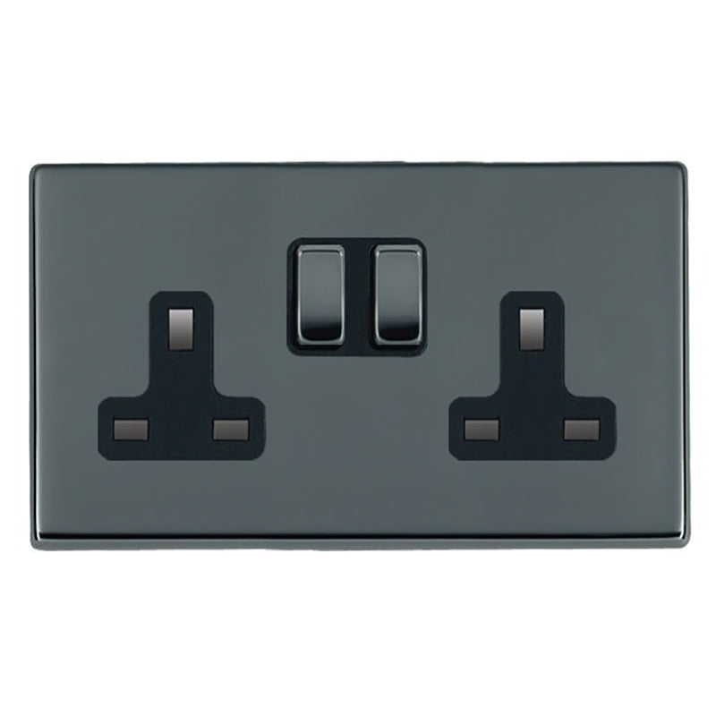 Hartland G2 7G28SS2BK-B 2 gang 13A Double Pole Switched Socket Black Nickel with Black Nickel/Black Inserts