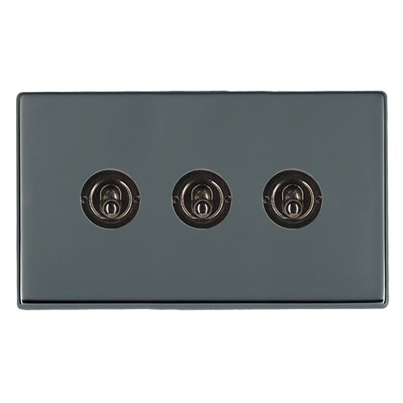 Hartland G2 7G28T23 3 gang 20AX 2 Way FL Toggle Black Nickel with Black Nickel Inserts