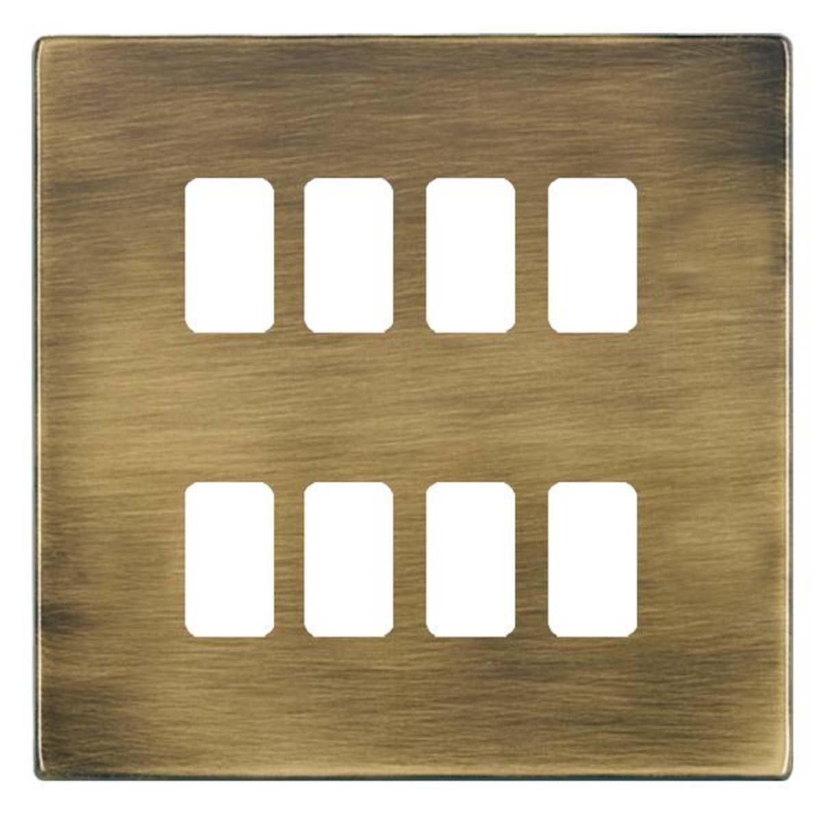 Hartland G2 7G298MFL 8 Module Front Loading Aperture Plate with Grid and Gasket Antique Brass
