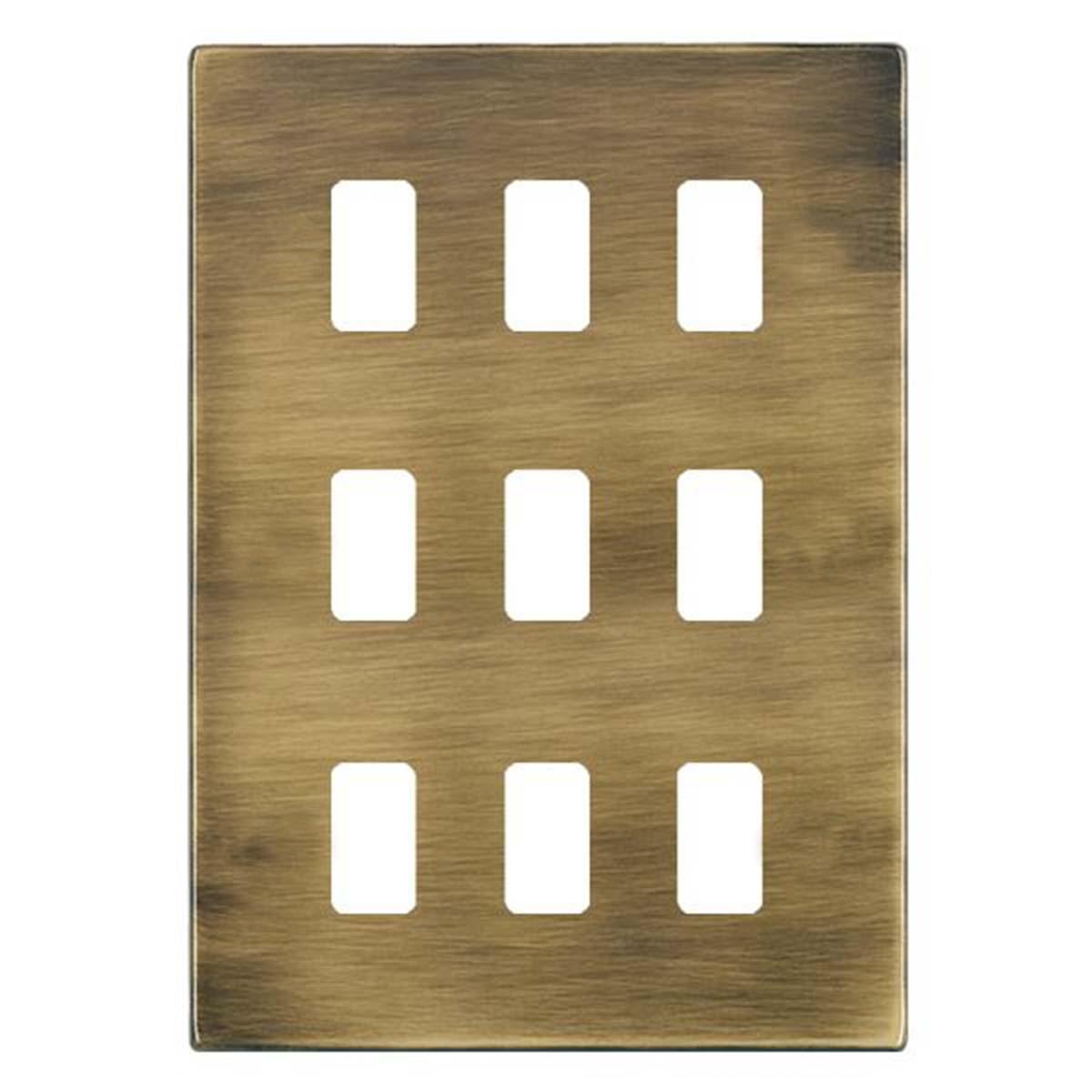 Hartland G2 7G299MFL 9 Module Front Loading Aperture Plate with Grid and Gasket Antique Brass
