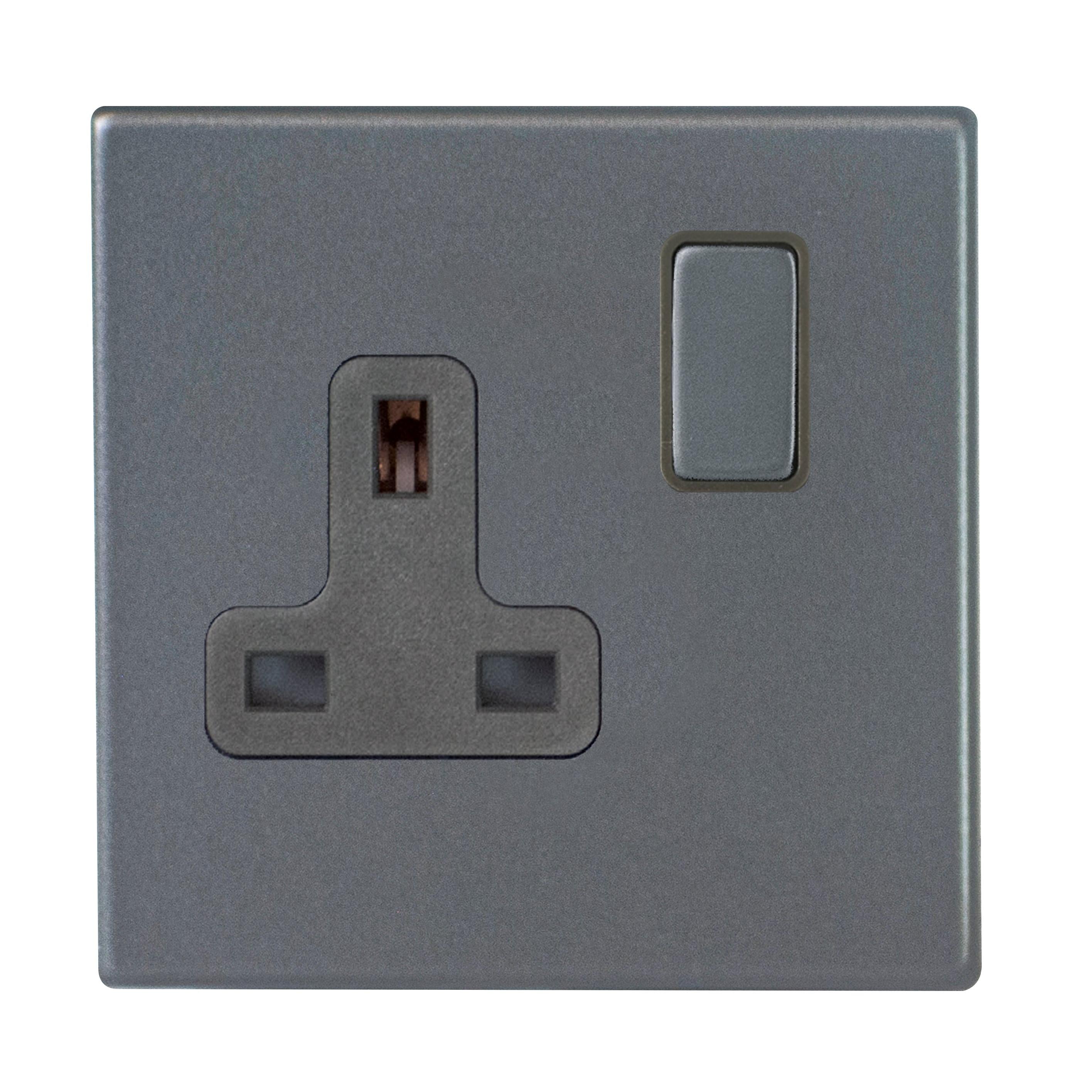 Hartland G2 7G2ASS1GA-QG 1 gang 13A Double Pole Switched Socket Anthra Gray with Anthra Gray/Quartz Grey Inserts