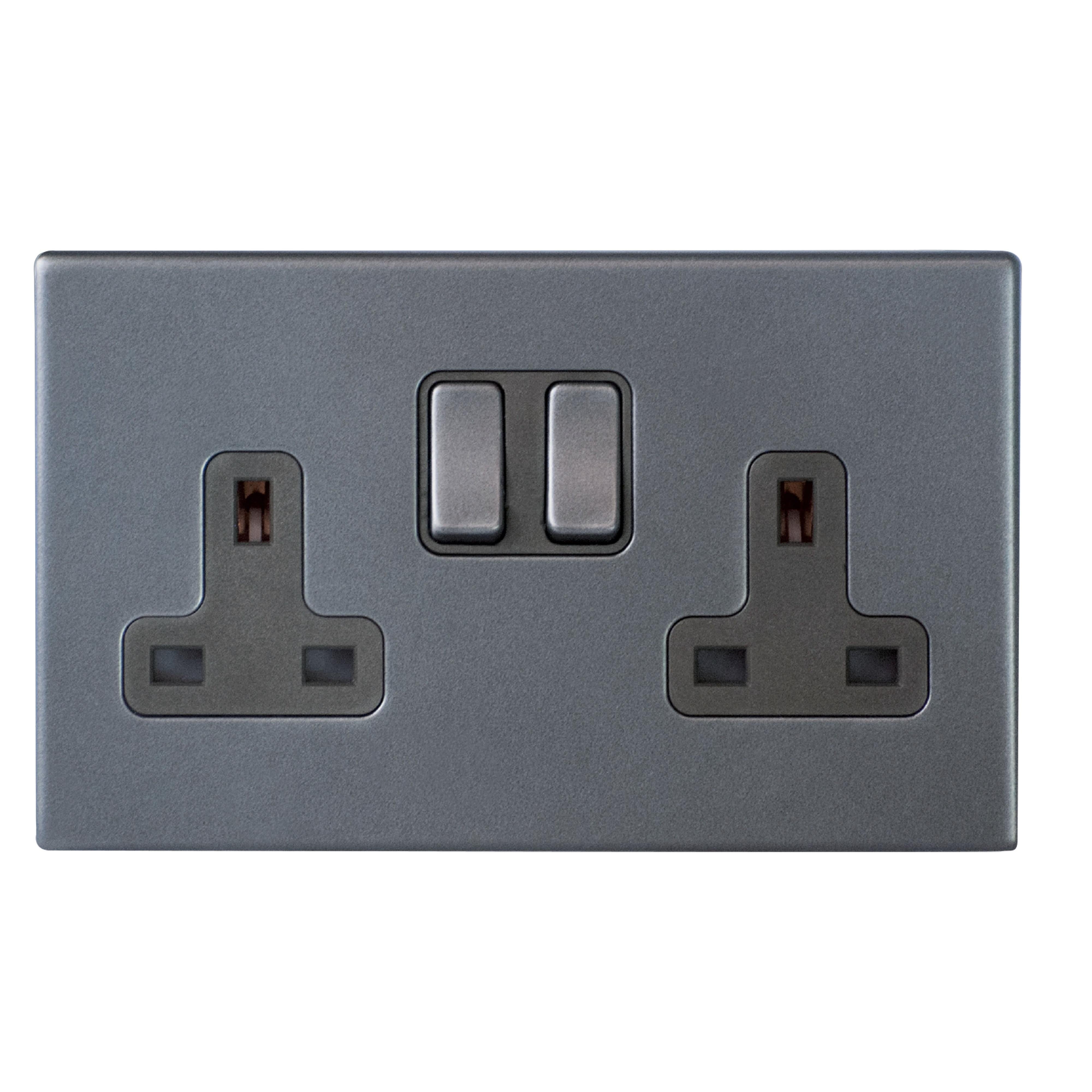 Hartland G2 7G2ASS2GA-QG 2 gang 13A Double Pole Switched Socket Anthra Gray with Anthra Gray/Quartz Grey Inserts