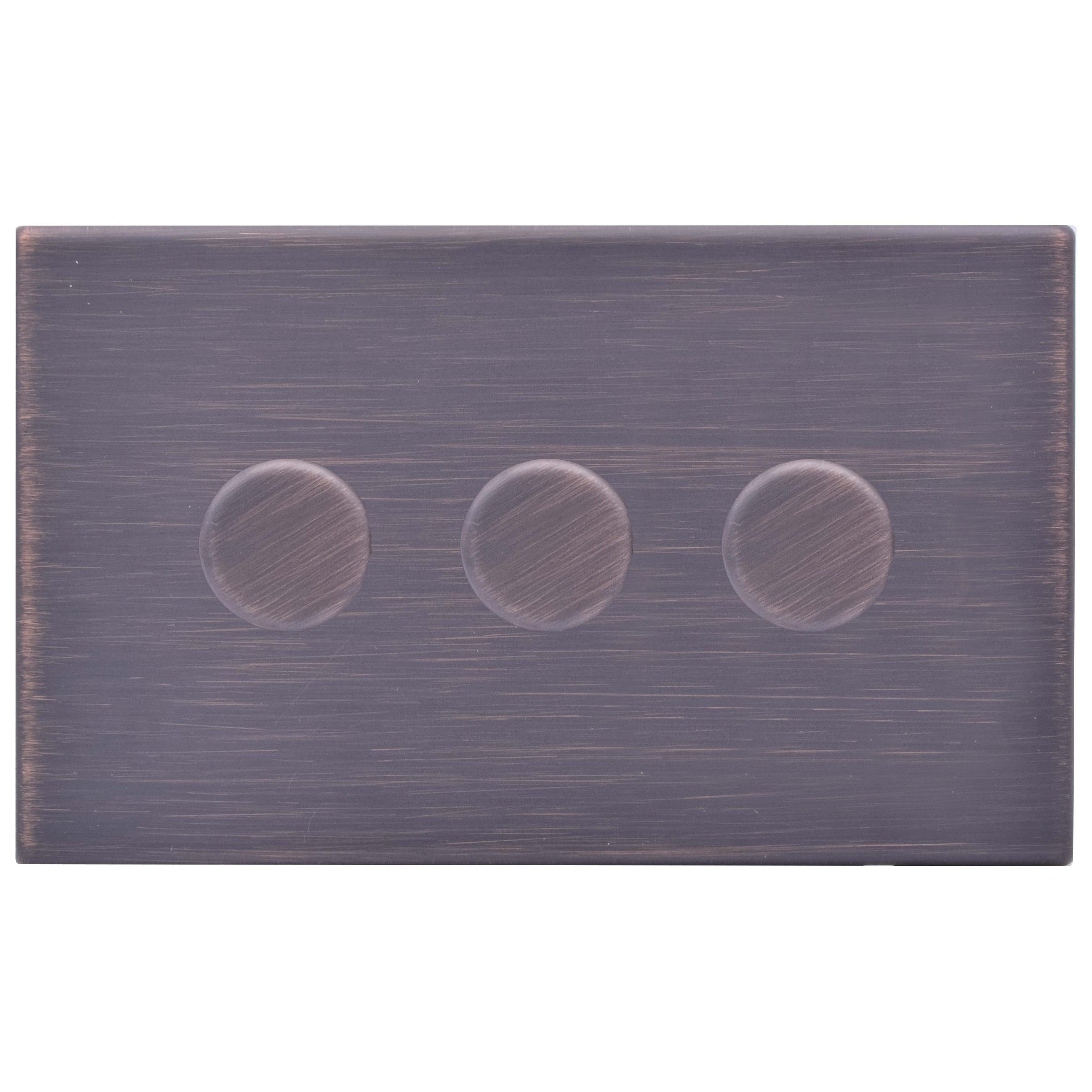 Hartland G2 7G2EB3XLEDITB250 3 gang 250W LED Trailing/Leading Edge Push On/Off Rotary 2 Way Switching Dimmer Etrium Bronze with Etrium Bronze Inserts