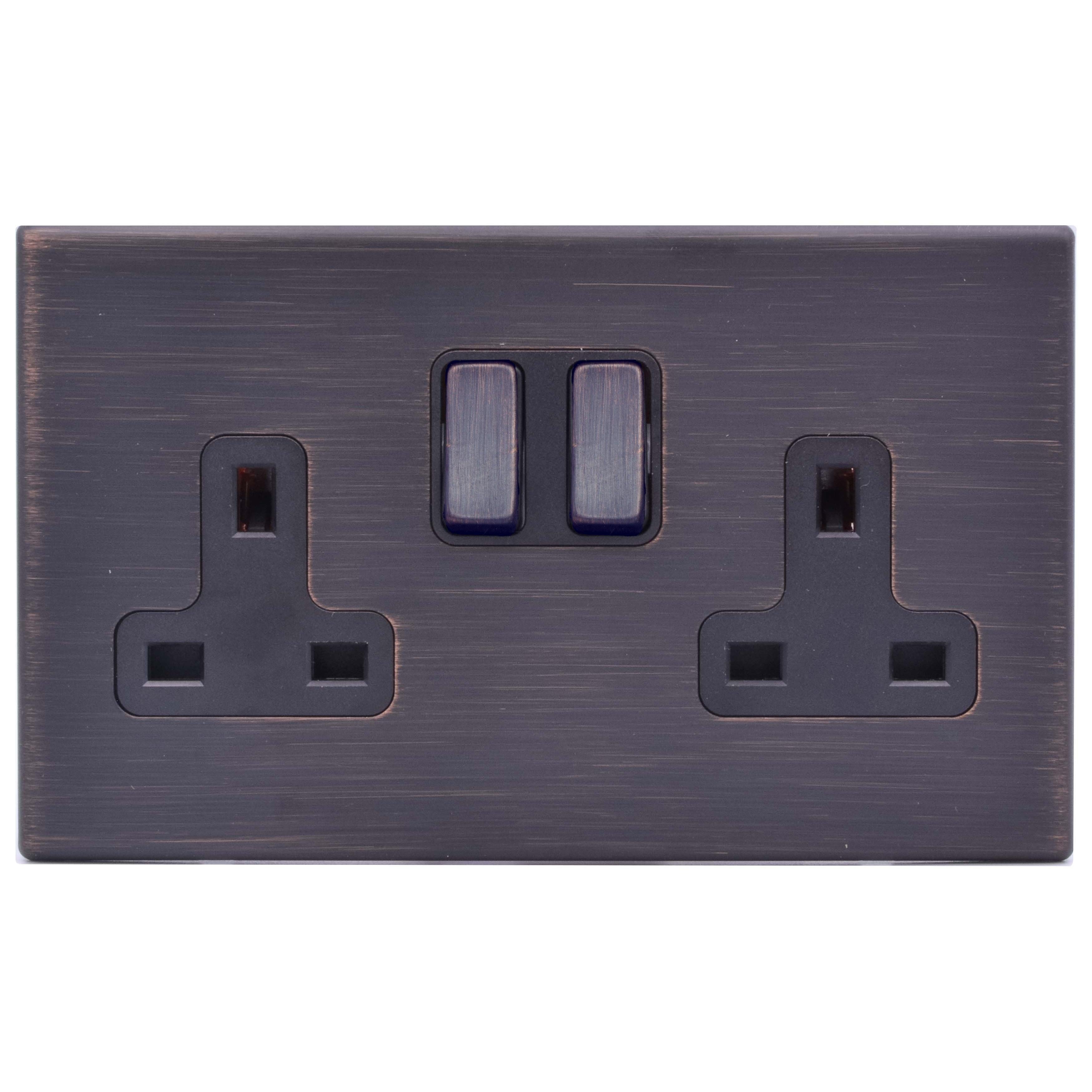 Hartland G2 7G2EBSS2EB-B 2 gang 13A Double Pole Switched Socket Etrium Bronze with Etrium Bronze/Black Inserts