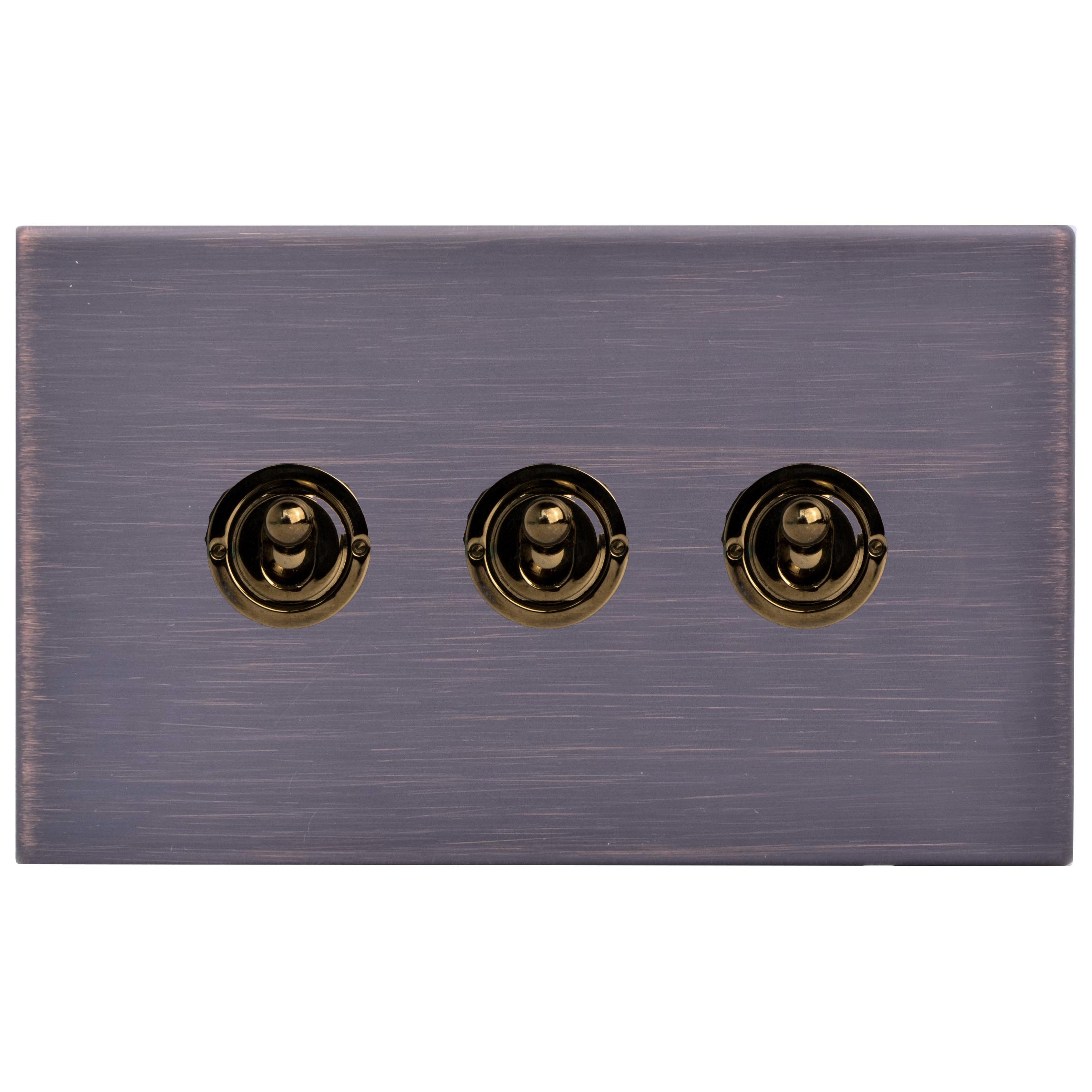 Hartland G2 7G2EBT23 3 gang 20AX 2 Way FL Toggle Etrium Bronze with Etrium Bronze Inserts