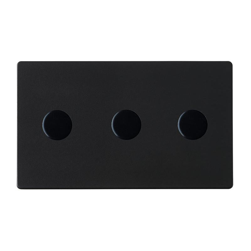 Hartland G2 7G2MB3XLEDITB100 3 gang 100W LED Trailing/Leading Edge Push On/Off Rotary 2 Way Switching Dimmer Matt Black with Matt Black Inserts