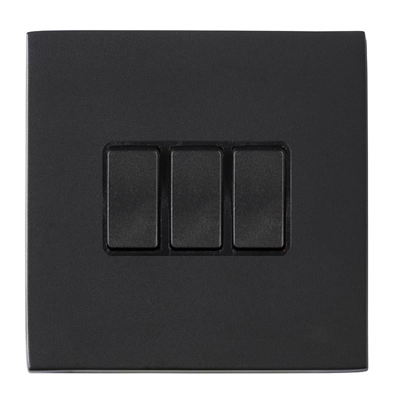 Hartland G2 7G2MBR23BL-B 3 gang 10AX 2 Way Rocker Matt Black with Black/Black Inserts