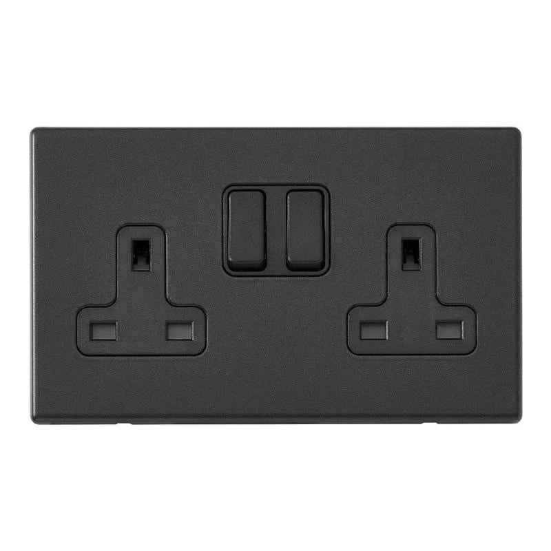 Hartland G2 7G2MBSS2BL-B 2 gang 13A Double Pole Switched Socket Matt Black with Black/Black Inserts