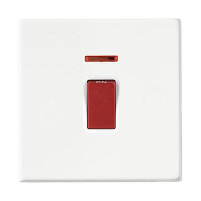 Hartland G2 7G2MW45NW 1 gang 45A Double Pole Red Rocker + Neon Matt White with Red/White Inserts