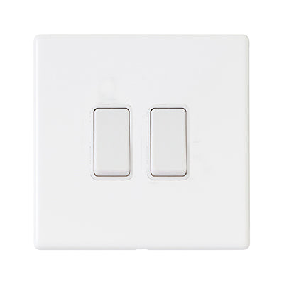 Hartland G2 7G2MWR22WH-W 2 gang 10AX 2 Way Rocker Matt White with White/White Inserts