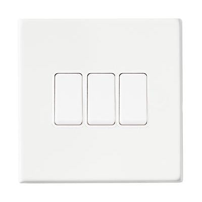 Hartland G2 7G2MWR23WH-W 3 gang 10AX 2 Way Rocker Matt White with White/White Inserts