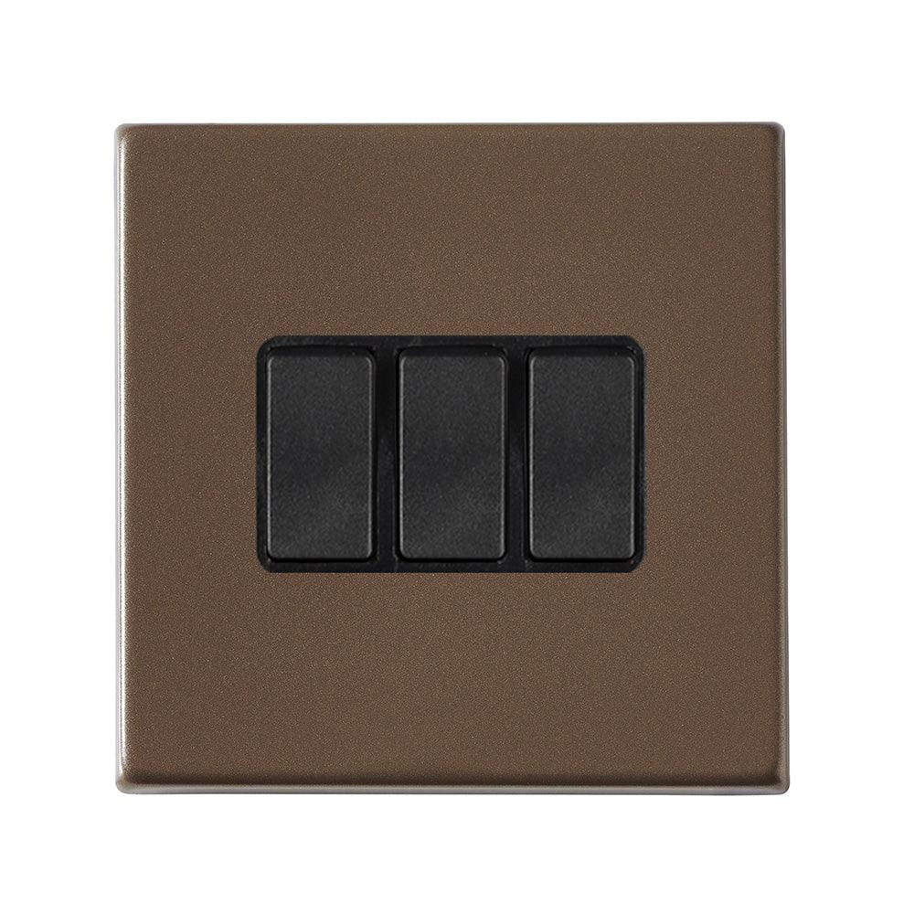 Hartland G2 7G2RBR23BL-B 3 gang 10AX 2 Way Rocker Richmond Bronze with Black/Black Inserts