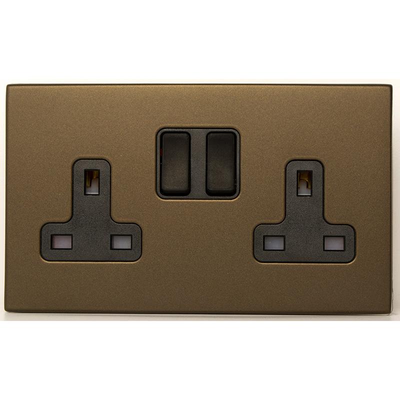 Hartland G2 7G2RBSS2BL-B 2 gang 13A Double Pole Switched Socket Richmond Bronze with Black/Black Inserts