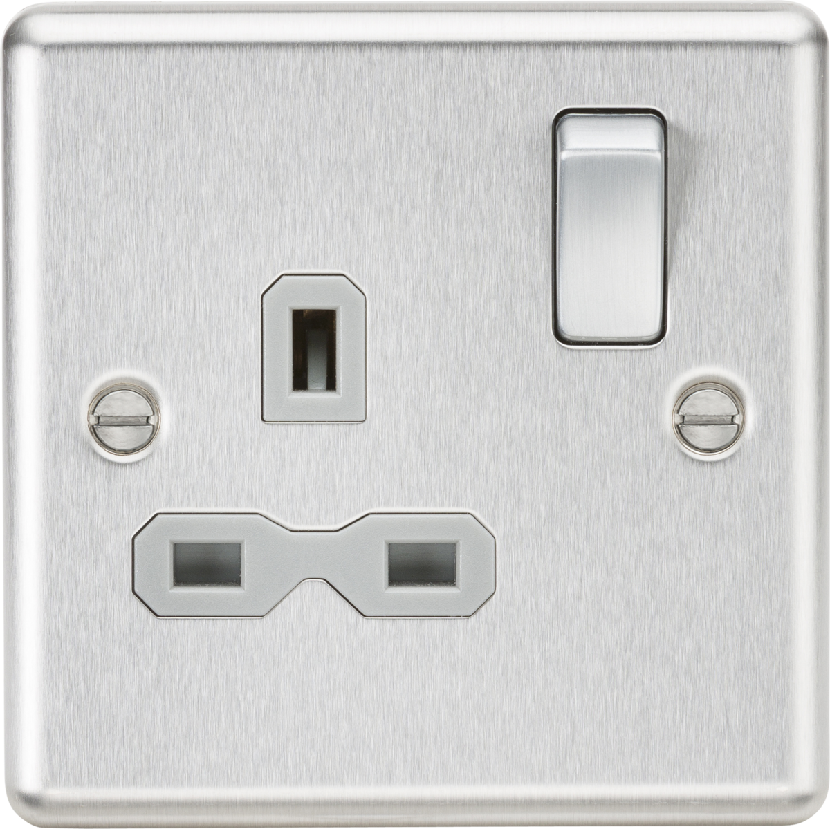 Knightsbridge CL7BCG 13A 1G DP Switched Socket Brushed Chrome with Grey Insert