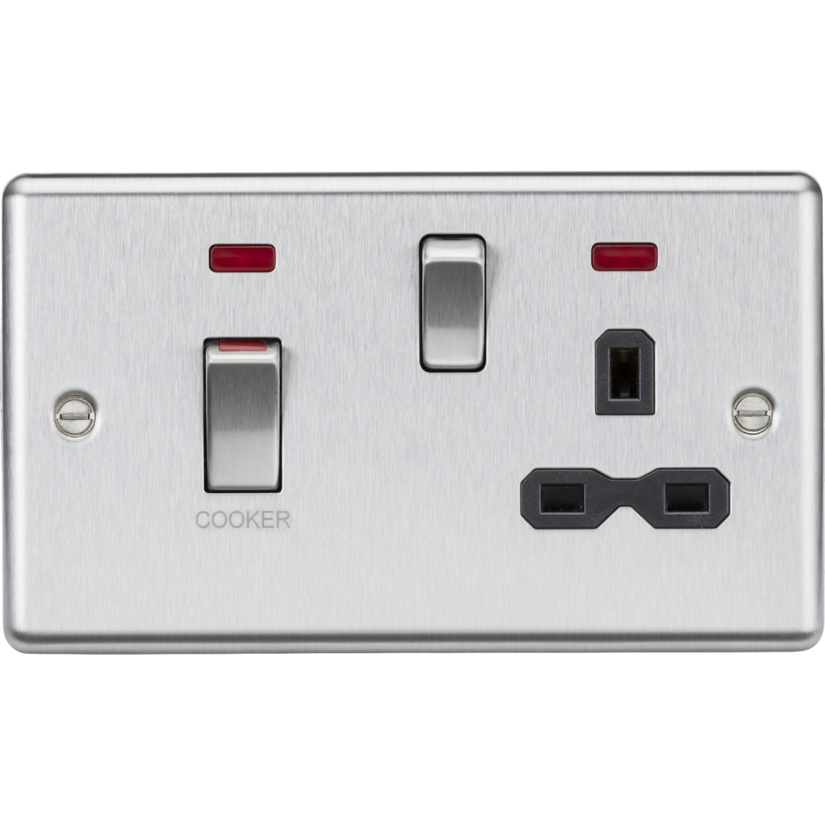 Knightsbridge CL83MNBC 45A DP Switch & 13A Socket with Neons Brushed Chrome with Black Insert