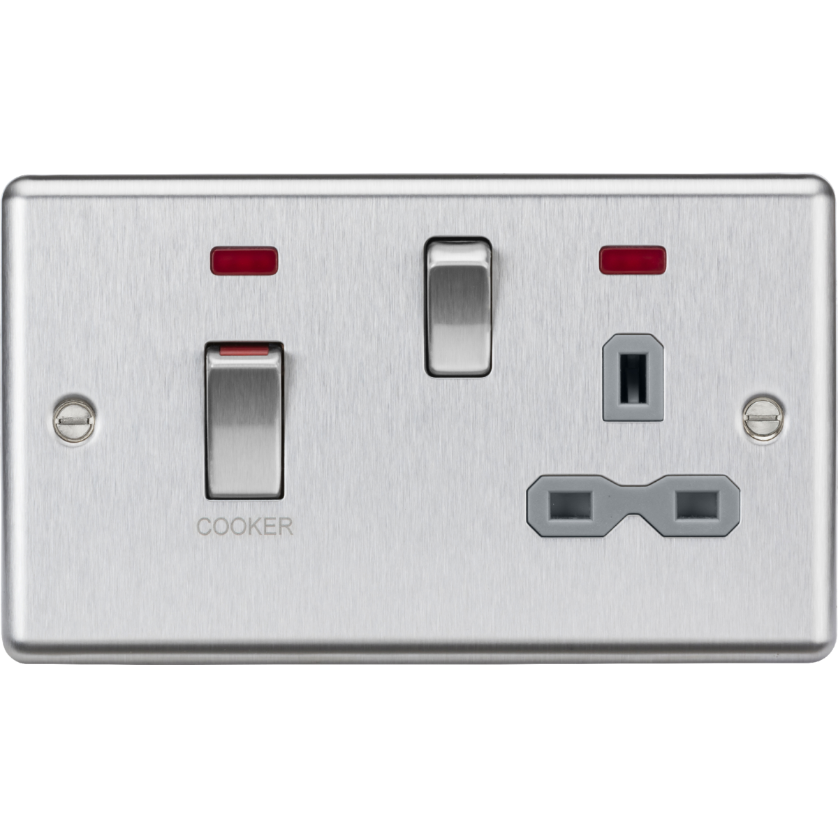 Knightsbridge CL83MNBCG 45A DP Switch & 13A Socket with Neons Brushed Chrome with Grey Insert