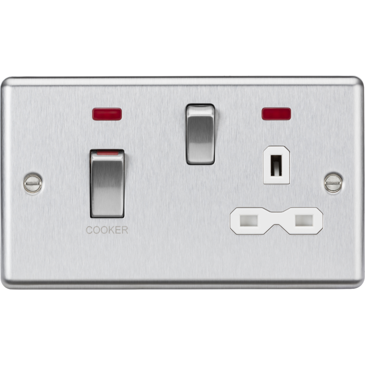 Knightsbridge CL83MNBCW 45A DP Switch & 13A Socket with Neons Brushed Chrome with White Insert